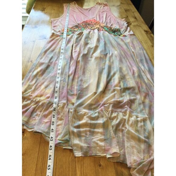 Boho Fairy pastel Maxi Dress Floral Accents Asymmetrical Flowy Hem Size XL - Picture 11 of 12